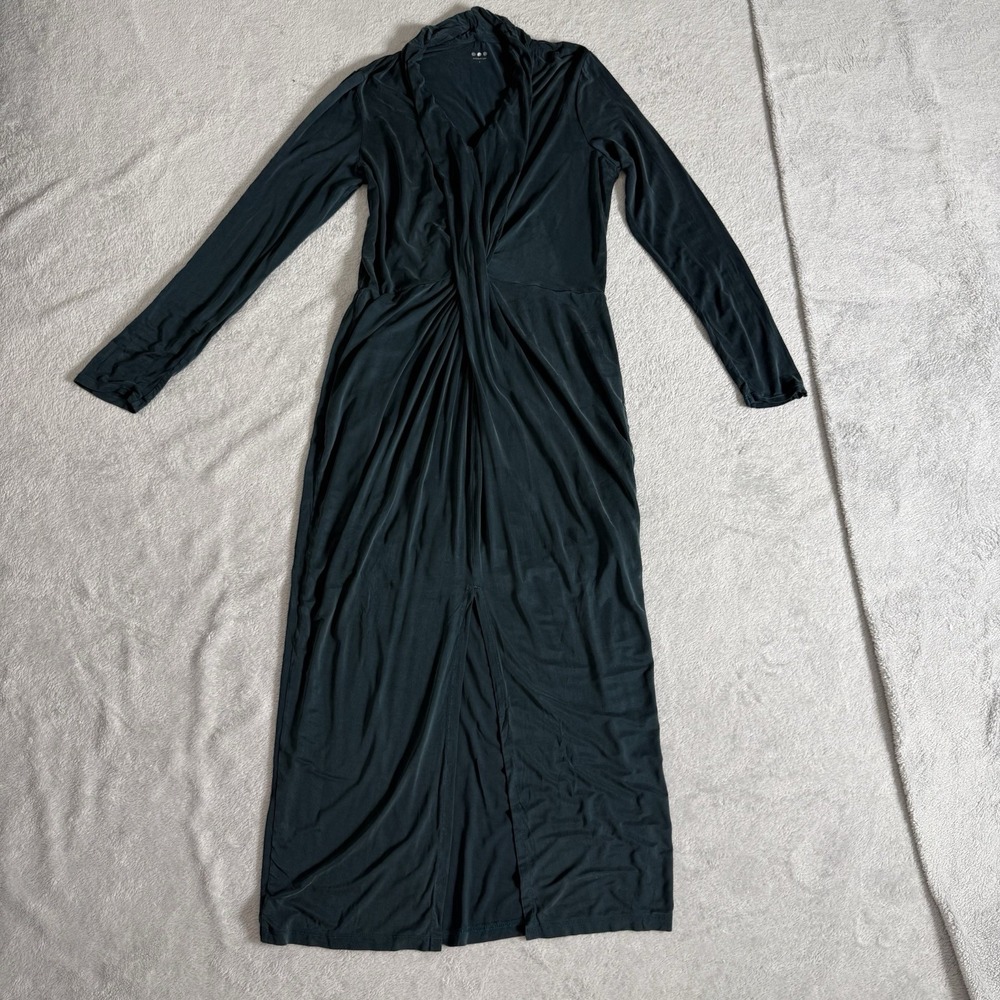 Three Dots Women's L Green Long Sleeve Twist Front Jersey Dress Made In USA